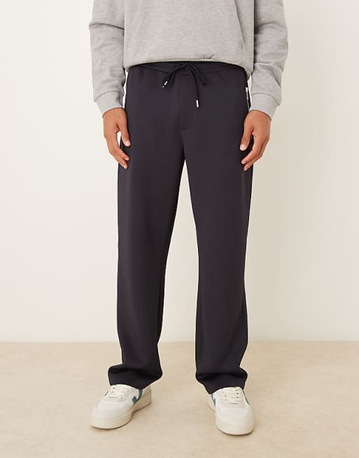 ASOS DESIGN heavyweight straight joggers with zip pockets in scuba-style fabric in navy