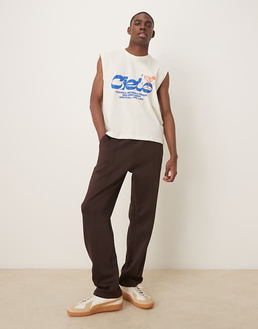 ASOS DESIGN heavyweight straight leg jogger in scuba-style fabric in brown