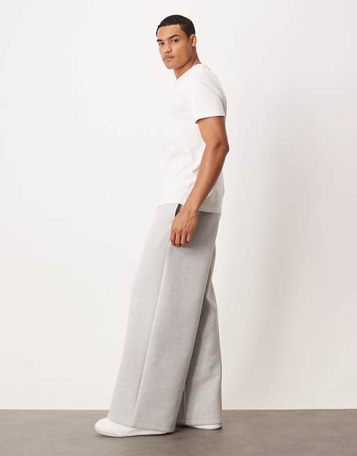 ASOS DESIGN Heavyweight Super Wide Leg Jogger In Scuba-style Fabric In Grey Marl