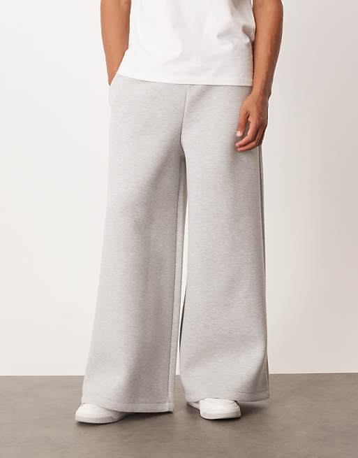 ASOS DESIGN Heavyweight Super Wide Leg Jogger In Scuba-style Fabric In Grey Marl