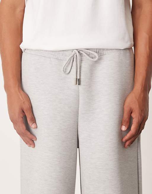 ASOS DESIGN Heavyweight Super Wide Leg Jogger In Scuba-style Fabric In Grey Marl