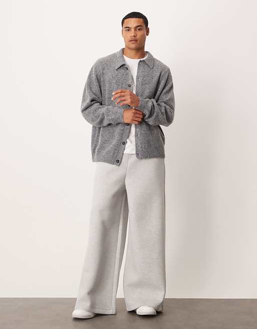 ASOS DESIGN heavyweight super wide leg jogger in scuba-style fabric in grey marl