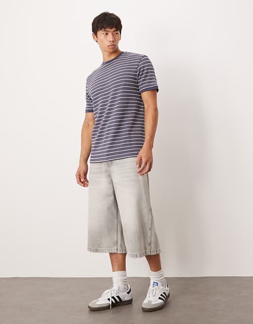 ASOS DESIGN Heavyweight T-shirt In Navy And White Textured Stripe
