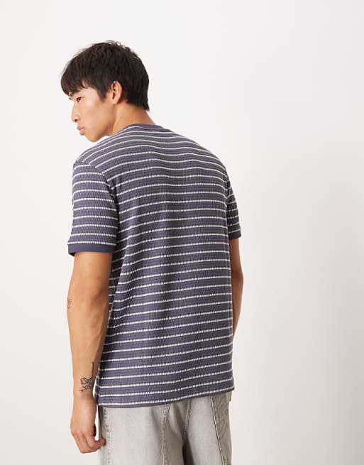 ASOS DESIGN Heavyweight T-shirt In Navy And White Textured Stripe