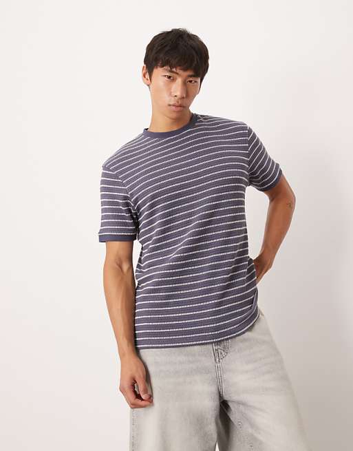 ASOS DESIGN heavyweight t-shirt in navy and white textured stripe