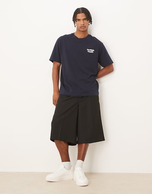 ASOS DESIGN Heavyweight T-shirt With Front And Back Print In Navy