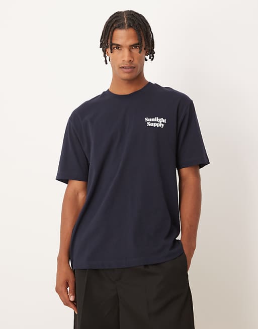 ASOS DESIGN Heavyweight T-shirt With Front And Back Print In Navy