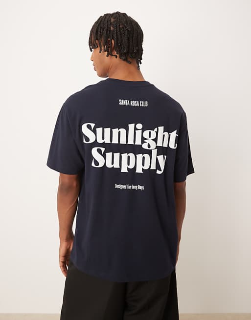 ASOS DESIGN heavyweight t-shirt with front and back print in navy