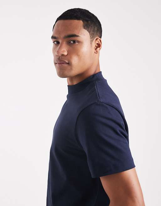 ASOS DESIGN Heavyweight T-shirt With High Neck In Navy