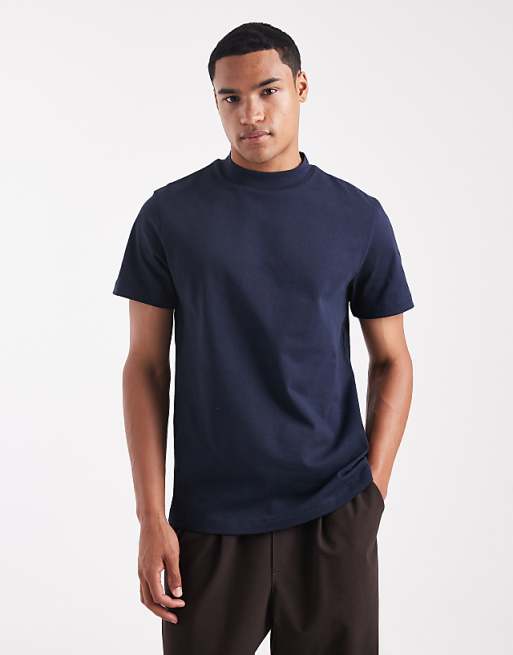 ASOS DESIGN heavyweight t-shirt with high neck in navy
