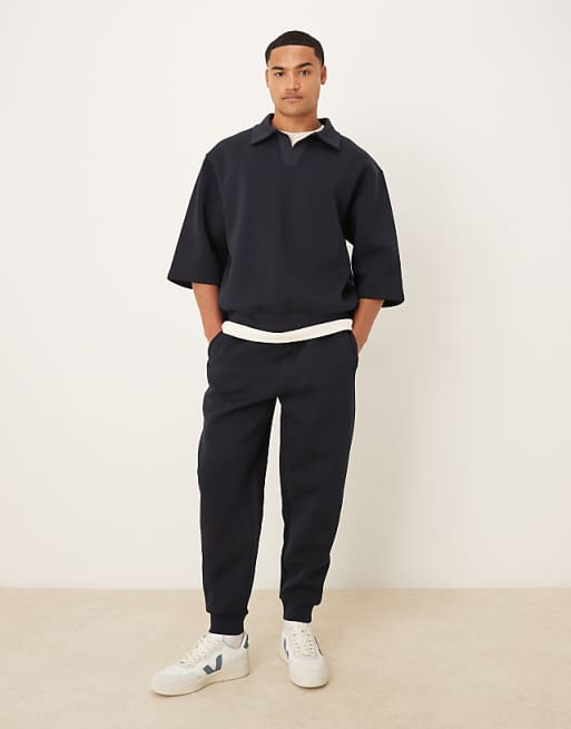 ASOS DESIGN Heavyweight Tapered Fit Jogger In Scuba-style Fabric In Navy