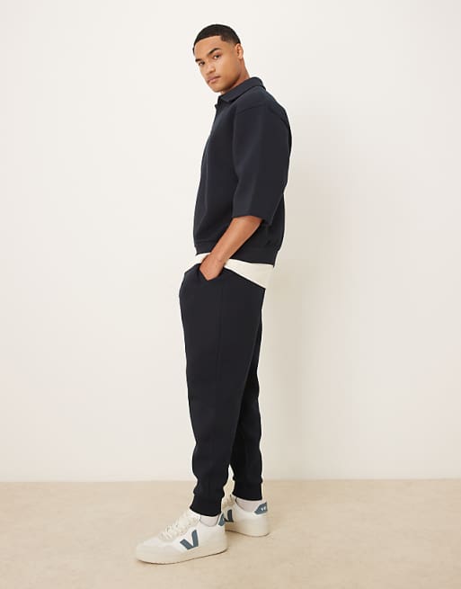 ASOS DESIGN Heavyweight Tapered Fit Jogger In Scuba-style Fabric In Navy