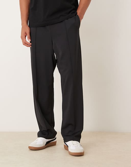 ASOS DESIGN heavyweight tapered jogger in scuba-style fabric with pintuck detail in black