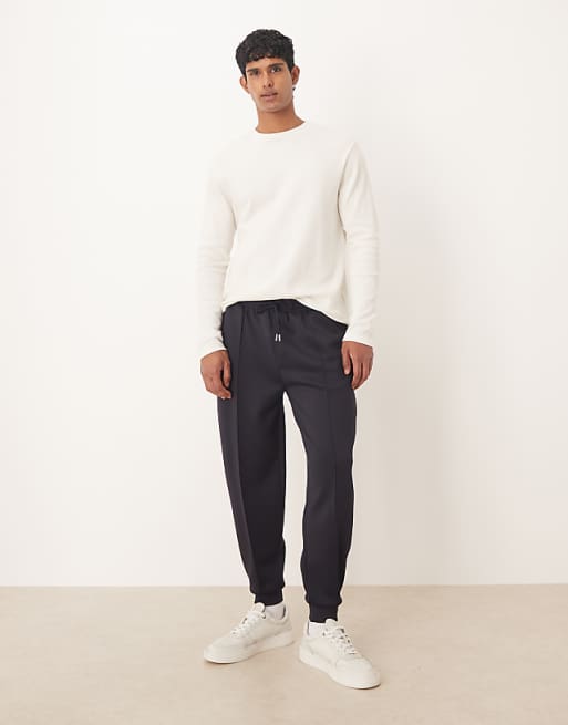 ASOS DESIGN heavyweight tapered jogger in scuba-style fabric in navy