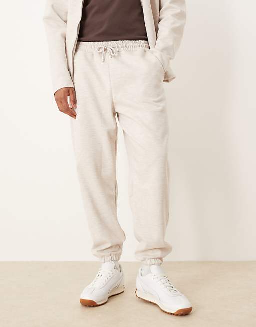 ASOS DESIGN Heavyweight Tapered Jogger In Scuba-style Fabric In Oatmeal Marl