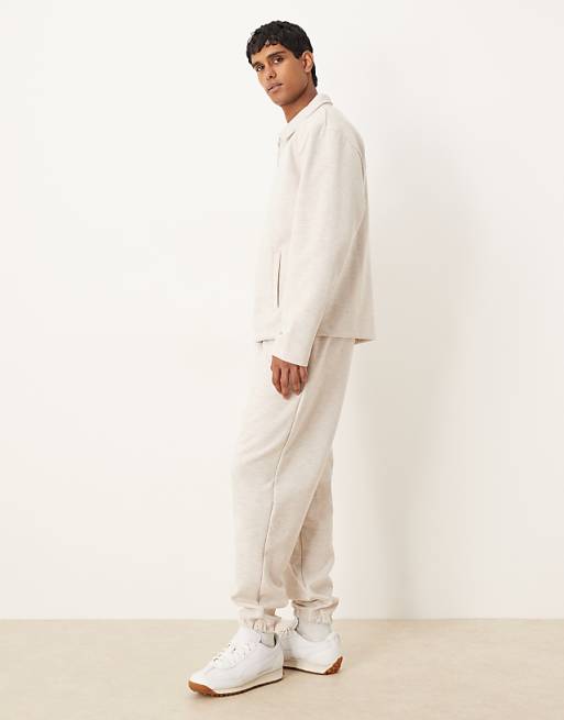 ASOS DESIGN Heavyweight Tapered Jogger In Scuba-style Fabric In Oatmeal Marl