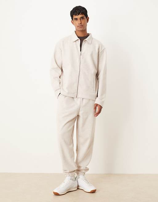 ASOS DESIGN heavyweight tapered jogger in scuba-style fabric in oatmeal marl