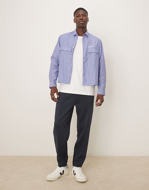 ASOS DESIGN heavyweight tapered jogger in scuba-style fabric in navy