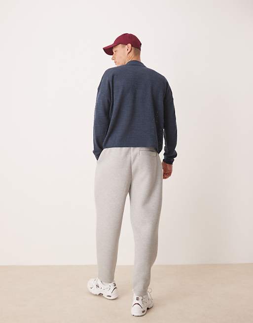 ASOS DESIGN Heavyweight Tapered Jogger With Pleat Detail In Scuba-style Fabric In Grey Marl