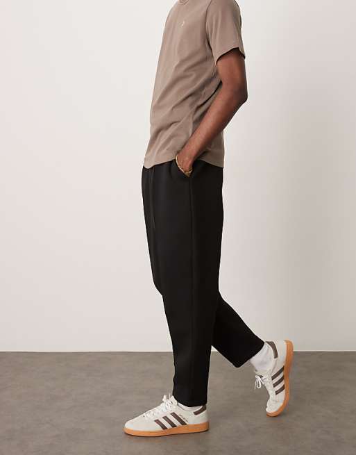 ASOS DESIGN Heavyweight Tapered Jogger With Pleat Detail In Scuba-style Fabric In Black