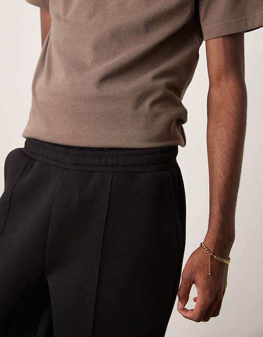 ASOS DESIGN Heavyweight Tapered Jogger With Pleat Detail In Scuba-style Fabric In Black