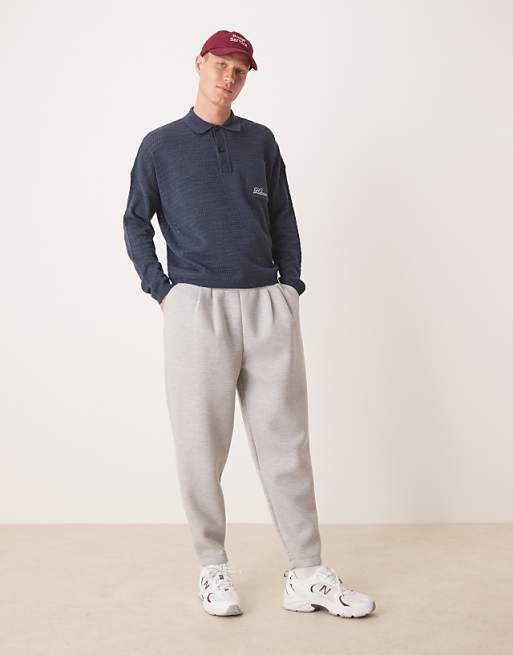 ASOS DESIGN heavyweight tapered jogger with pleat detail in scuba-style fabric in grey marl