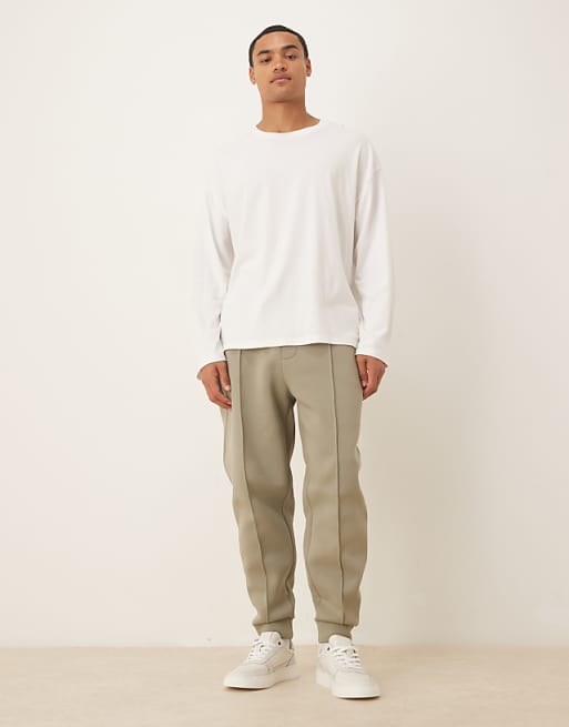 ASOS DESIGN Heavyweight Tapered Joggers In Scuba-style Fabric With Pin Tucks In Khaki