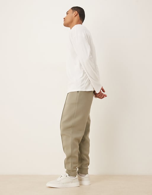 ASOS DESIGN Heavyweight Tapered Joggers In Scuba-style Fabric With Pin Tucks In Khaki
