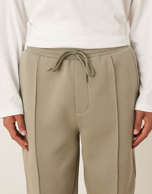 ASOS DESIGN Heavyweight Tapered Joggers In Scuba-style Fabric With Pin Tucks In Khaki
