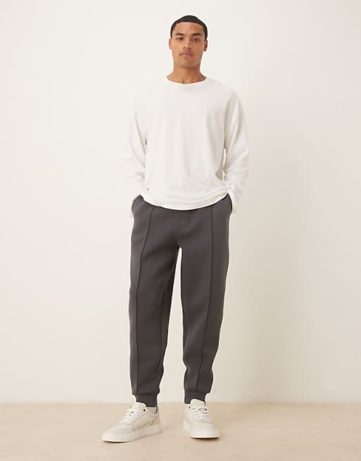 ASOS DESIGN Heavyweight Tapered Joggers In Scuba-style Fabric With Pin Tucks In Charcoal