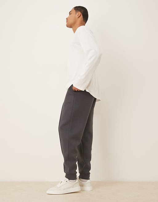 ASOS DESIGN Heavyweight Tapered Joggers In Scuba-style Fabric With Pin Tucks In Charcoal