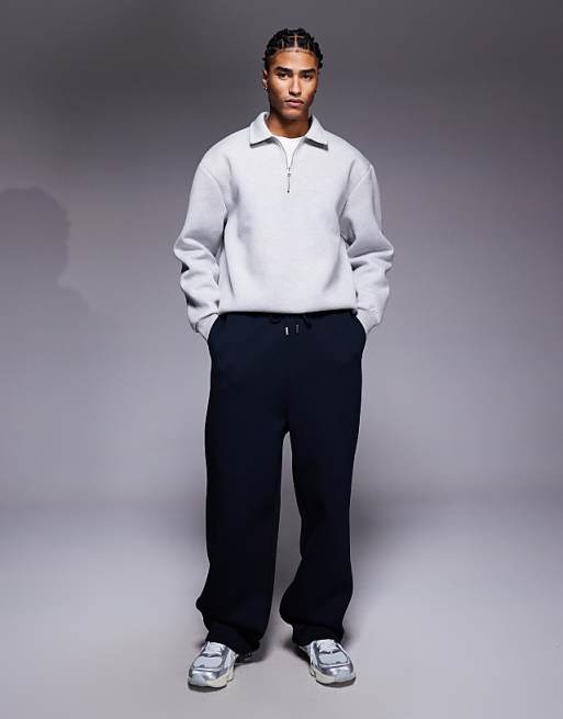 ASOS DESIGN Heavyweight Wide Leg Jogger In Scuba-style Fabric In Navy