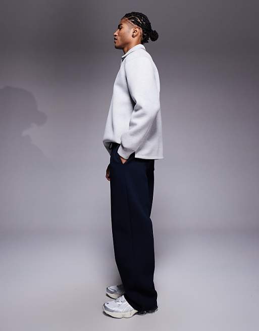 ASOS DESIGN Heavyweight Wide Leg Jogger In Scuba-style Fabric In Navy