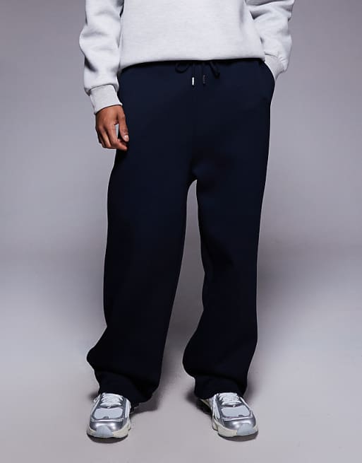 ASOS DESIGN heavyweight wide leg jogger in scuba-style fabric in navy