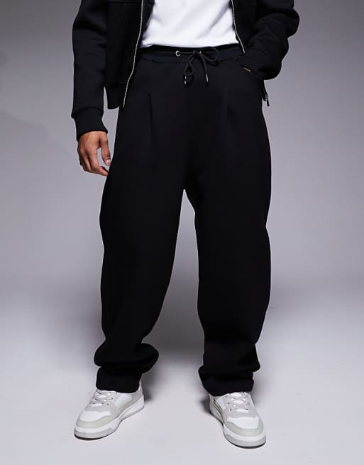 ASOS DESIGN Heavyweight Wide Leg Joggers With Dart Details In Scuba-style Fabric In Black