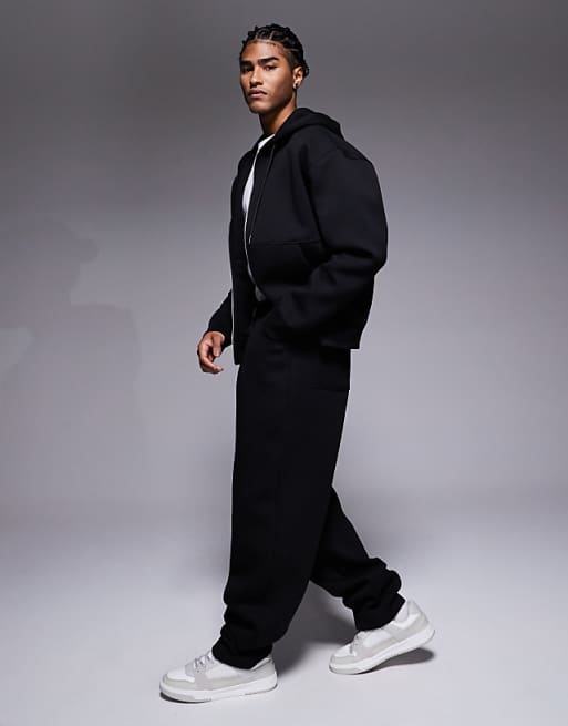 ASOS DESIGN Heavyweight Wide Leg Joggers With Dart Details In Scuba-style Fabric In Black