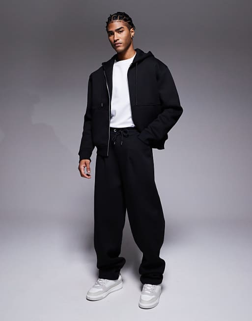 ASOS DESIGN heavyweight wide leg joggers with dart details in scuba-style fabric in black
