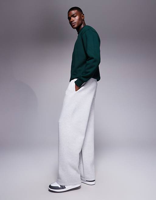 ASOS DESIGN Heayweight Wide Leg Jogger In Scuba-style Fabric In Grey Marl