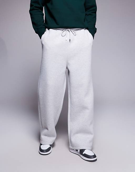 ASOS DESIGN heayweight wide leg jogger in scuba-style fabric in grey marl