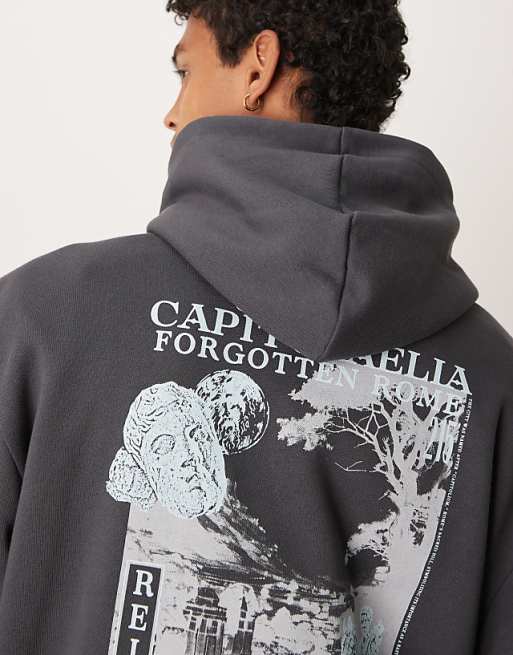 ASOS DESIGN Hoodie With Back Print In Grey