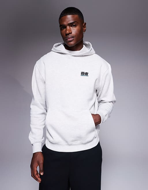 ASOS DESIGN Hoodie With Back Print In Ice Marl