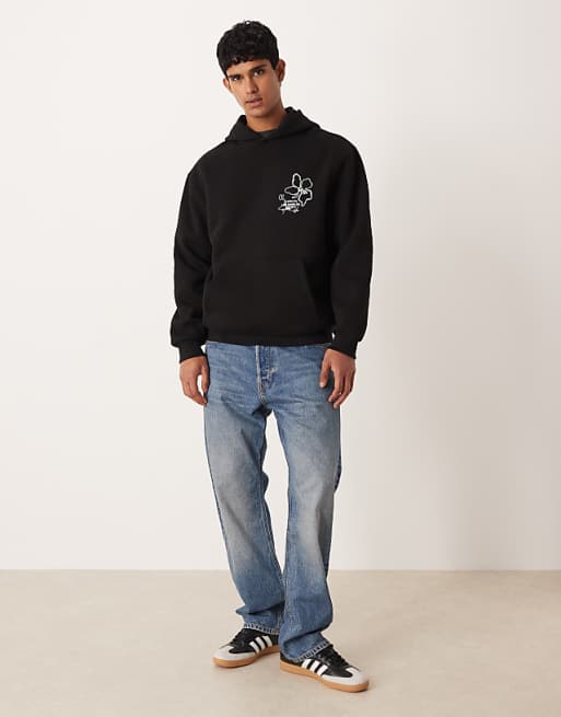 ASOS DESIGN Hoodie With Floral Print In Black