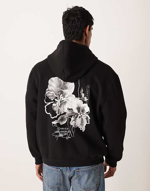 ASOS DESIGN hoodie with floral print in black