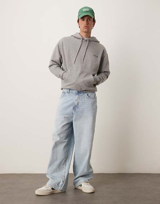 ASOS DESIGN Hoodie With Souvenir Prints In Grey Marl