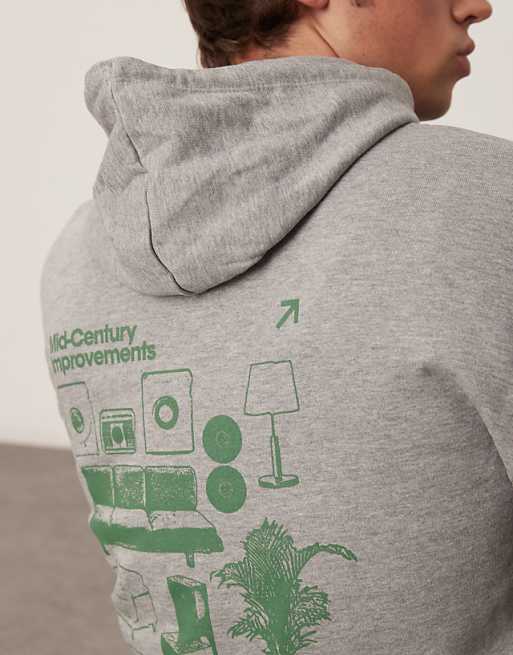 ASOS DESIGN Hoodie With Souvenir Prints In Grey Marl