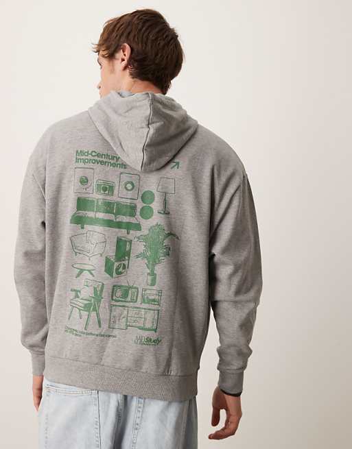 ASOS DESIGN hoodie with souvenir prints in grey marl