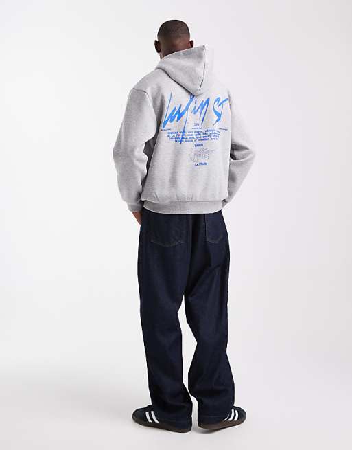 ASOS DESIGN Hoodie With Text Print In Grey Marl