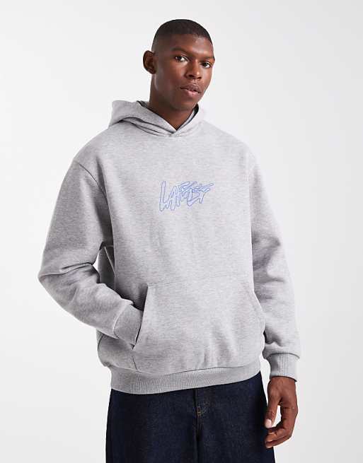 ASOS DESIGN Hoodie With Text Print In Grey Marl