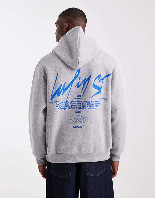 ASOS DESIGN hoodie with text print in grey marl