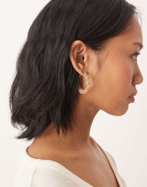 ASOS DESIGN Hoop Earrings In Beaded Design In Gold Tone